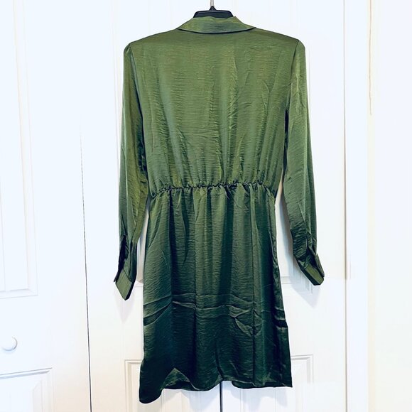 Steve Madden Washed Satin Faux Wrap Dress in Green (L) New with Tag - Picture 8 of 12